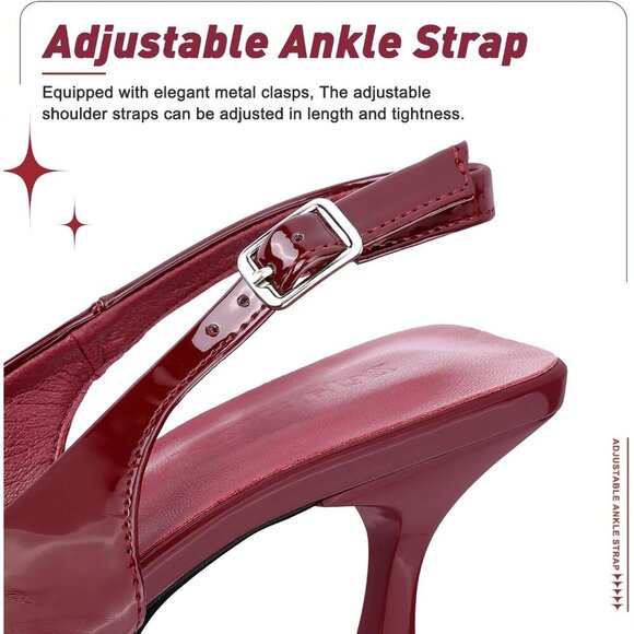 🆕Wine Faux Leather Pointed Toe Sling back Kitten Heel with Bow Knot Adjustable - Picture 4 of 8